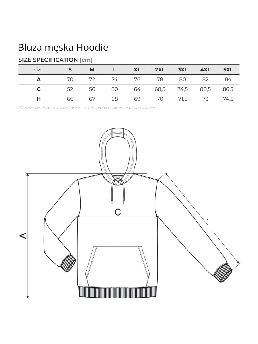 Bluza męska Hoodie wymiary. Tabela rozmiarów dla bluzy męskiej hoodie.