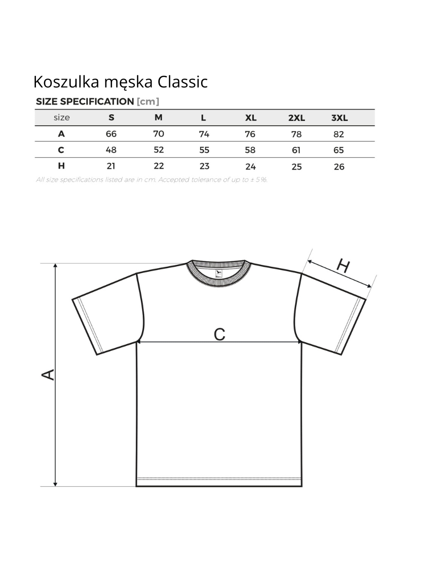 Koszulka męska classic wymiary. Tabela rozmiarów dla koszulki męskiej classic.