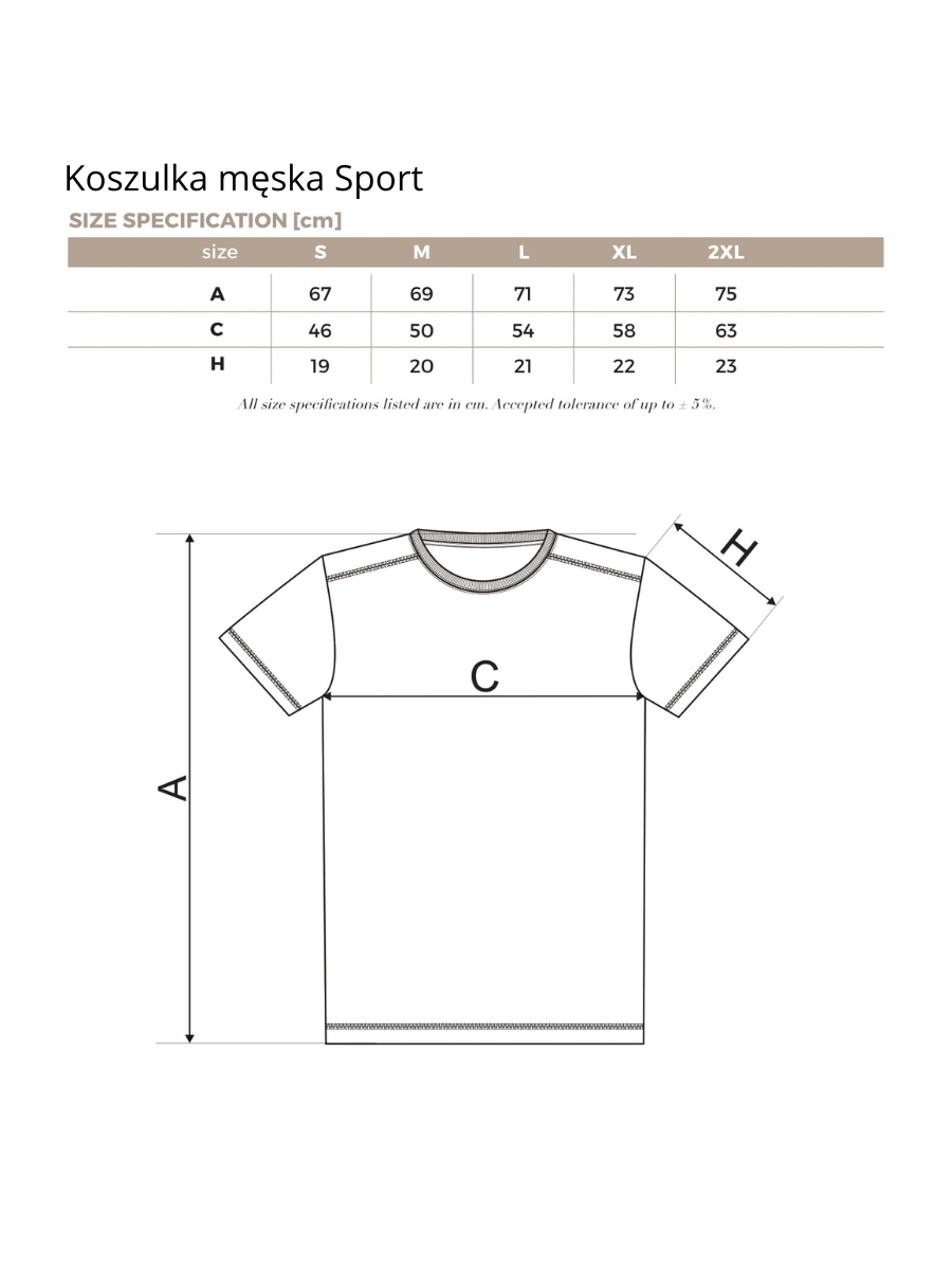 Koszulka męska sport wymiary. Tabela rozmiarów dla koszulki męskiej sport.