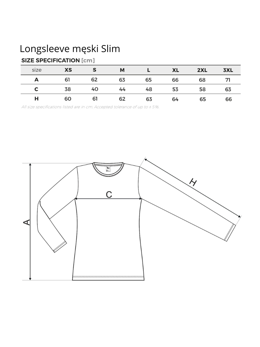 Longsleeve męski slim wymiary. Tabela rozmiarów dla longsleeva męskiego slim.