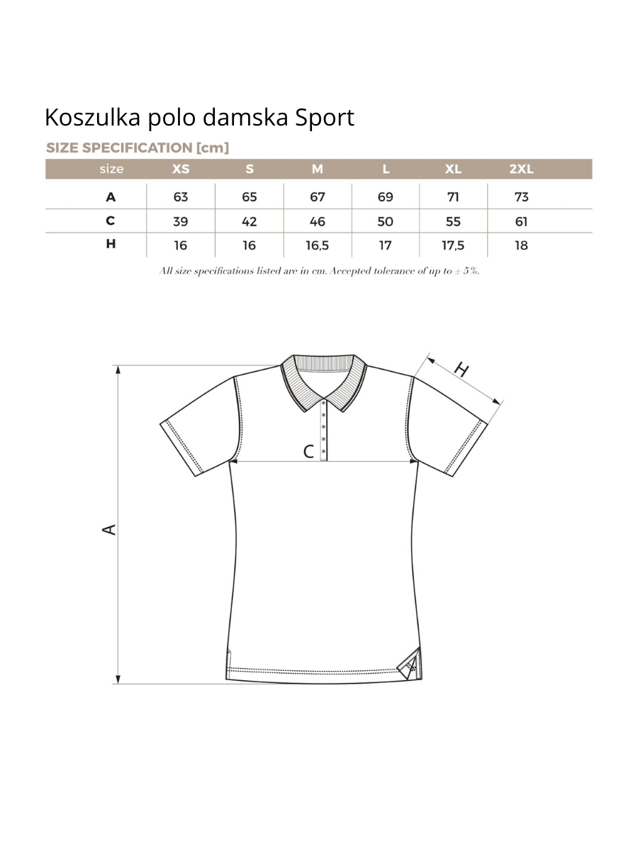 Koszulka polo damska sport wymiary. Tabela rozmiarów dla koszulki damskiej sport.
