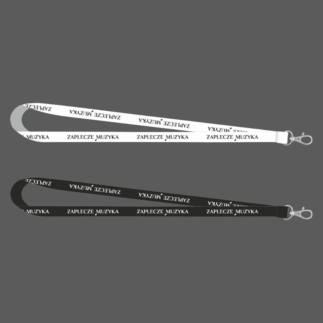 Smycze dwustronne z nadrukiem, w kolorze czarnym i białym. Smycze eventowe.