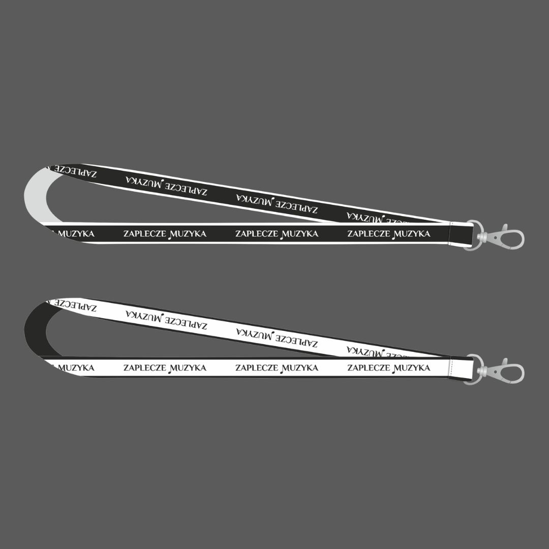 Smycze naszywane, smycze dwustronne z nadrukiem, w kolorze czarnym i białym. Smycze eventowe.