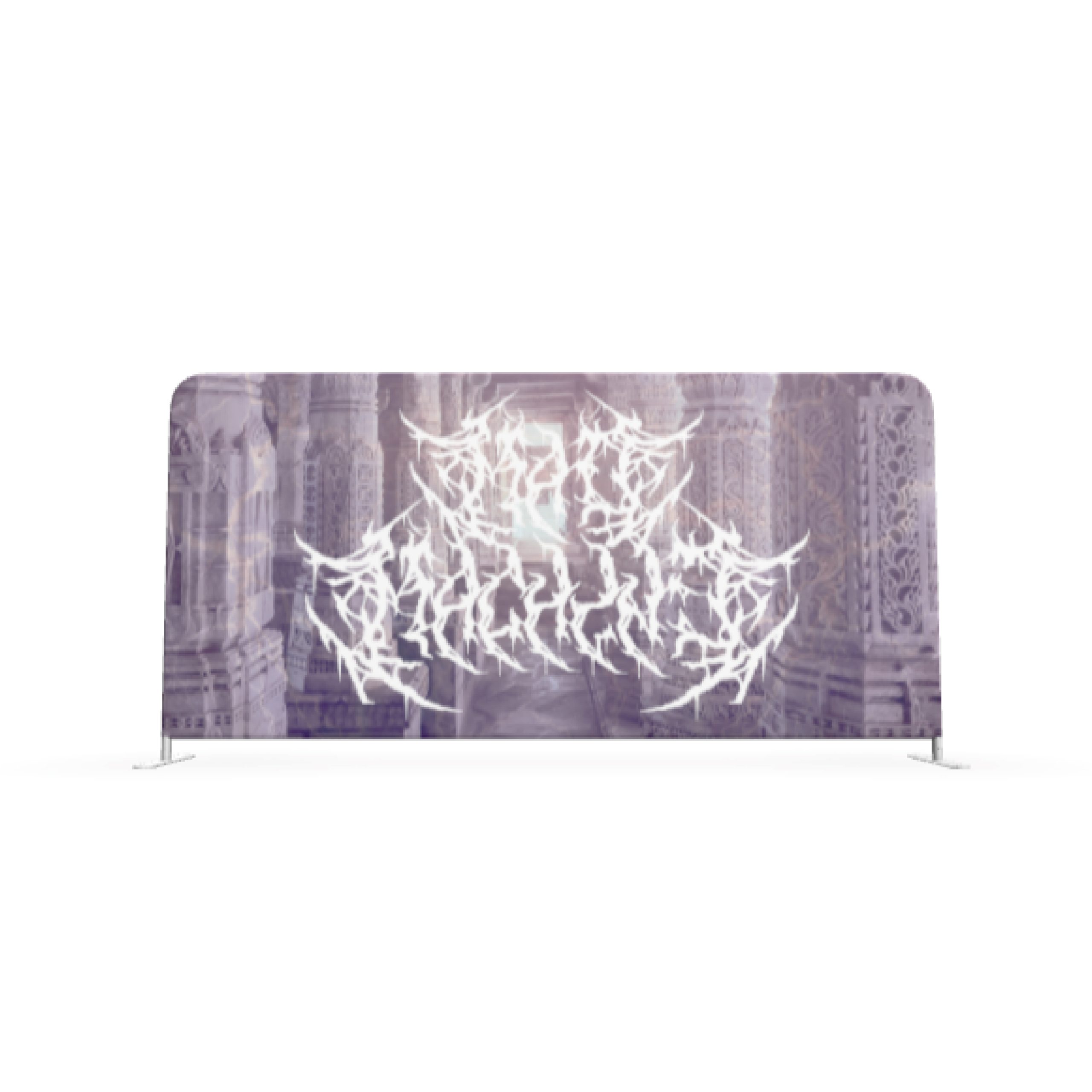 Ścianka tekstylna horyzontalna z jednostronnym nadrukiem, aluminiowa konstrukcja. Element scenografii muzycznej.