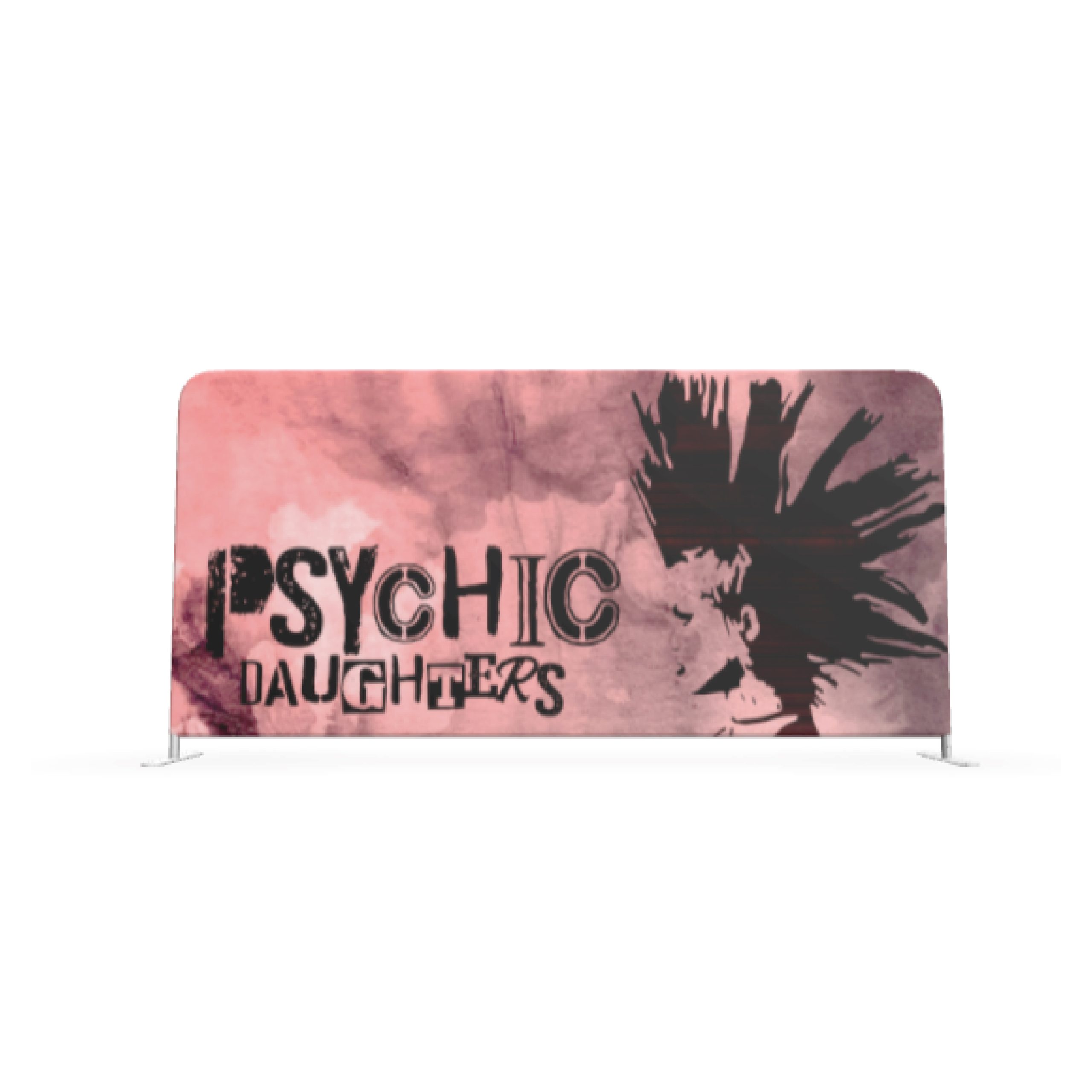 Ścianka tekstylna horyzontalna z jednostronnym nadrukiem, aluminiowa konstrukcja. Element scenografii muzycznej.