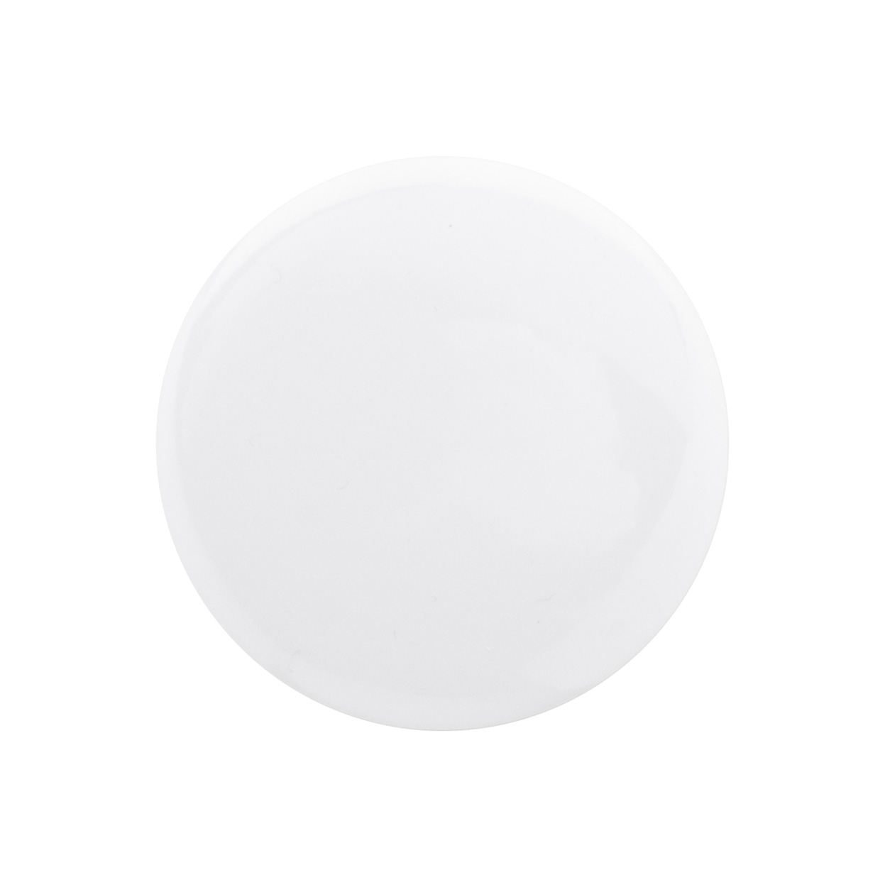 Biała przypinka metalowa z opcją nadruku, z przodu.