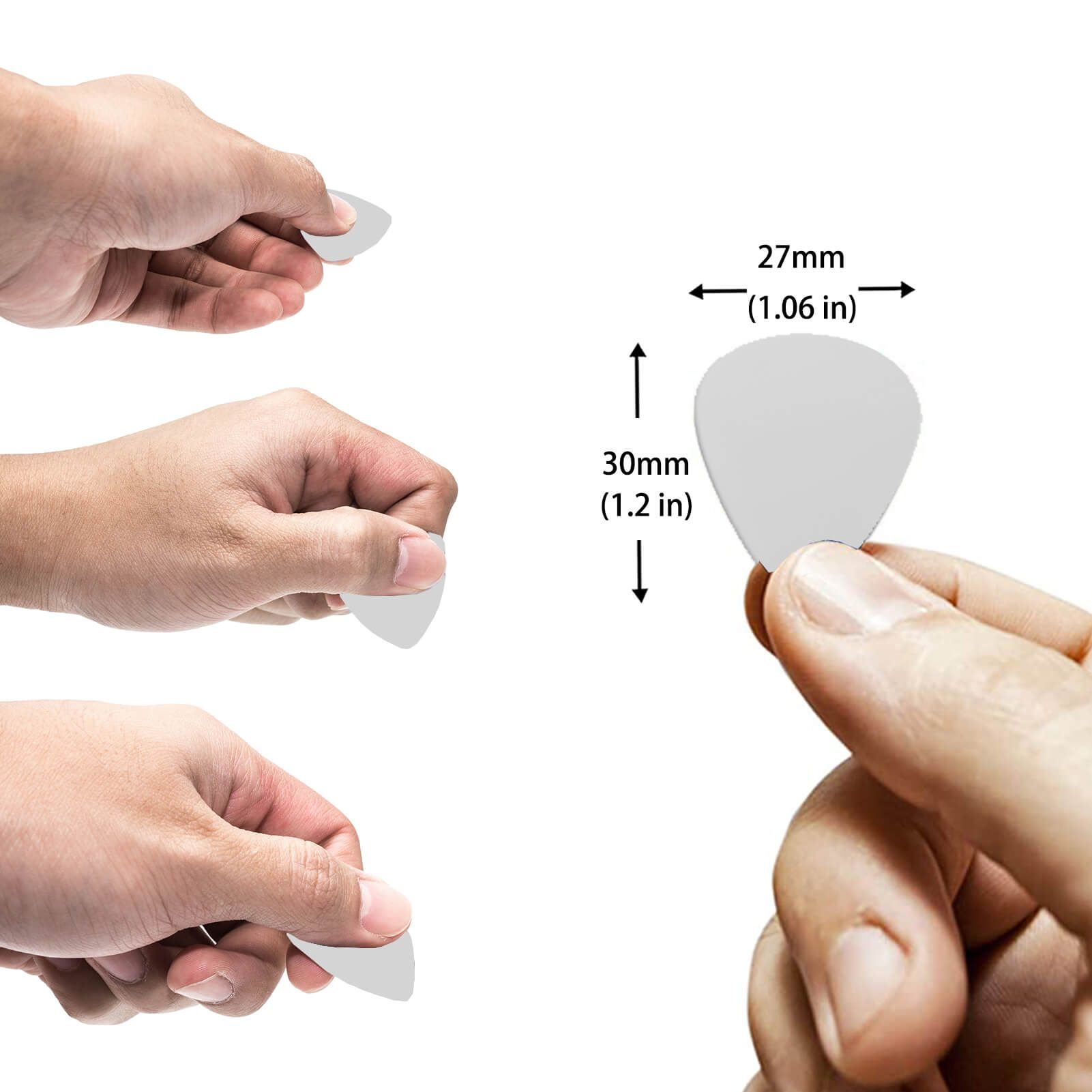 Biała kostka do gitary z opcją nadruku. Kostka o wymiarach 27mm x 30mm. Wykonana z materiału ABS.